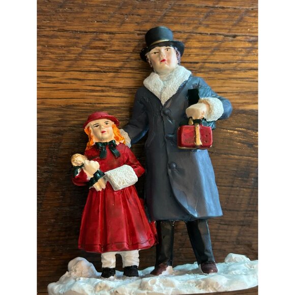 Vintage Mervyn's 1991 Christmas Village Accessory Victorian Father & Daughter Ho - Picture 3 of 7
